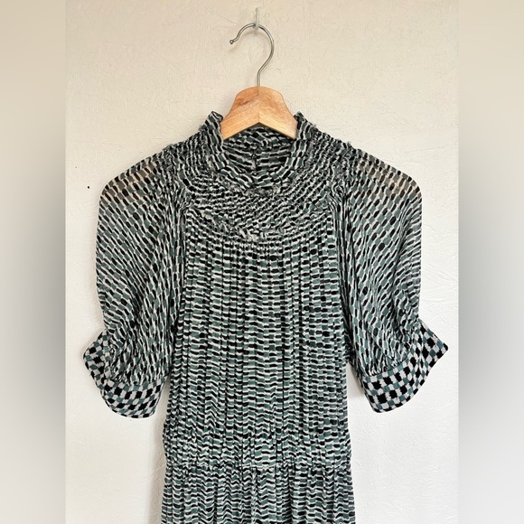 Proenza Schouler Silk Long Ruffle Raw Edge Hem Mock Neck A Line Maxi Dress - Picture 6 of 17